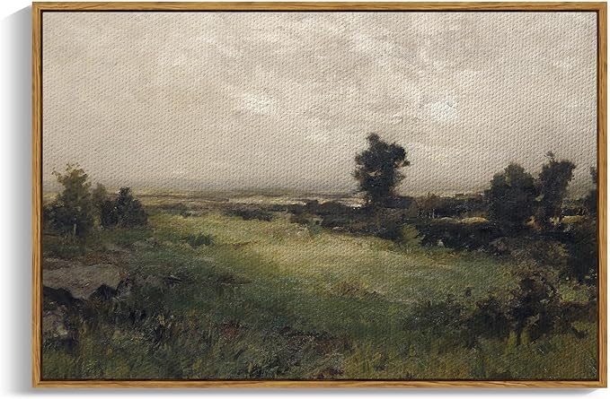 InSimSea Framed Canvas Wall Art Vintage Decor, Framed Vintage Landscape Canvas Wall Art, Wild Field Oil Painting Prints, Cottagecore Bedroom Bathroom Office Decor, 24"x36"