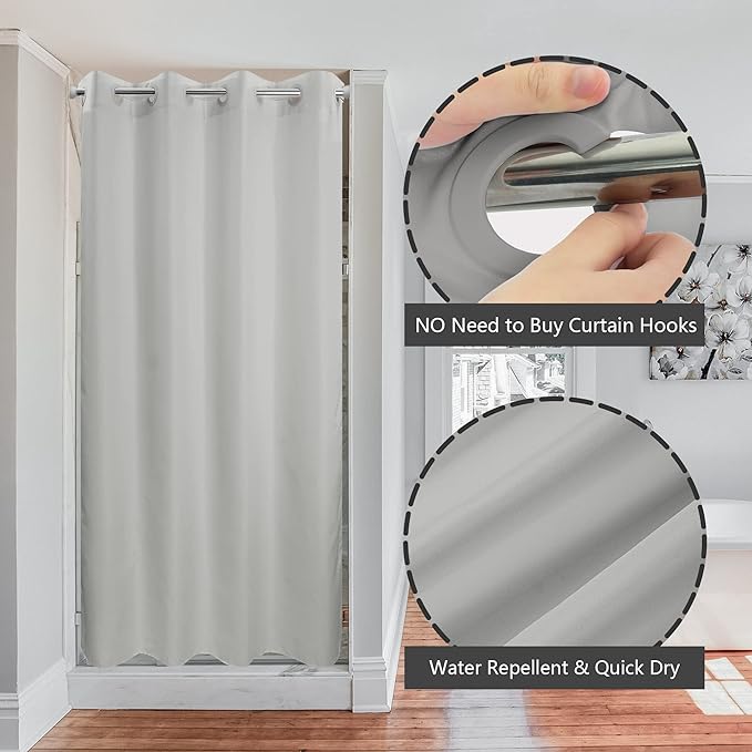 River Dream Stall Size No Hook Grey Shower Curtain Soft Microfiber - 36" Wide Small Fabric Shower Curtain Set for Narrow Stall, Waterproof & Washable, Bottom Magnets, Gray, 36x74