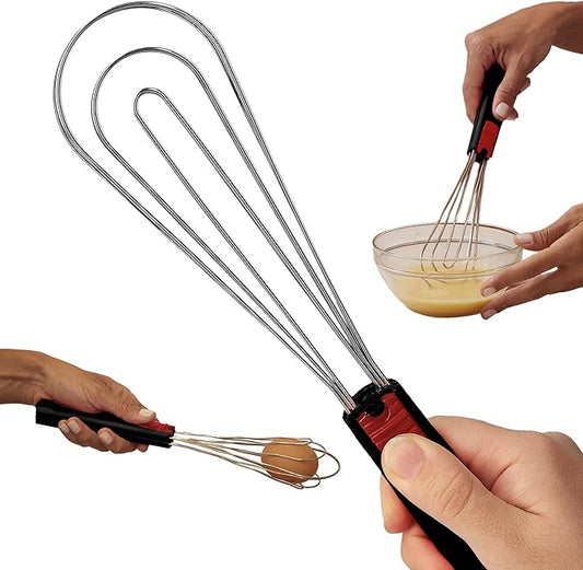 Flat Whisk and Tongs for Cooking – Multipurpose Kitchen Tool for Beating Eggs, Salad Tongs, BBQ, Whisks for Cooking, Easy Whisk, Hand Whisk (Black)