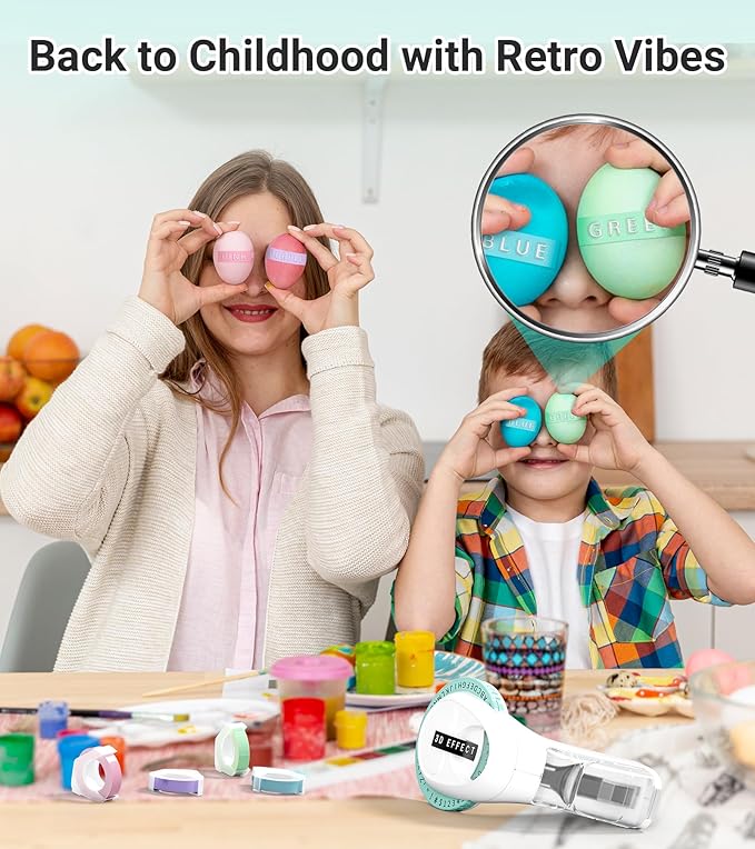 Embossing Label Maker Machine with Tapes, Retro Manual Label Maker Embossed, Vintage Embosser with 10 Rolls Macaroon 3D Embossing Label Tapes for Kid DIY Home School Supplies, Gifts