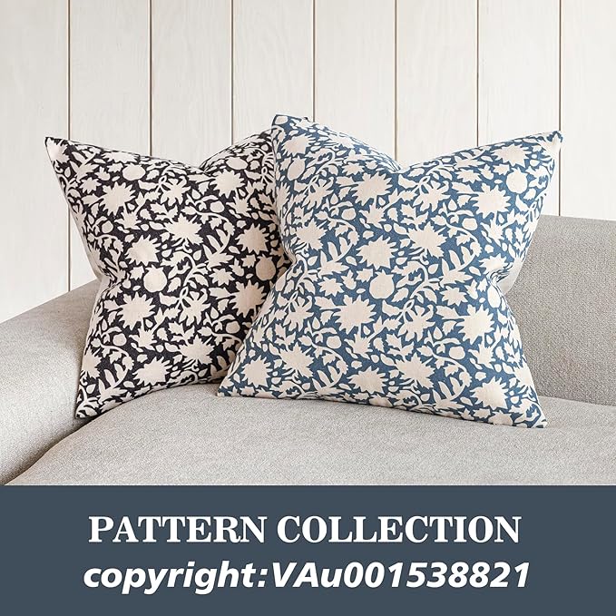 Foindtower Set of 2 Decorative Neutral Floral Throw Pillow Covers Accent Farmhouse Cushion Covers Boho Vintage Pillowcase for Couch Sofa Bedroom Living Room Home Decor Outdoor,20×20 Inch,Dusty Blue