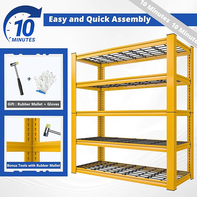 REIBII 72''H Garage Shelving 3010 LBS Storage Shelves Adjustable Metal Shelving 5 Tier Metal Shelves for Storage Industrial Shelf for Pantry Kitchen Basement 72" HX35.5 WX16 D, 3 Pack