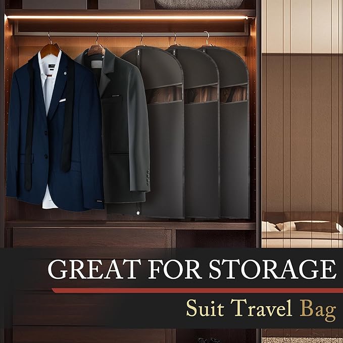 10 Pack 40-inch Garment Bags for Travel, Garment Bags for Hanging Clothes with Zipper and Visible Transparent Window，Black