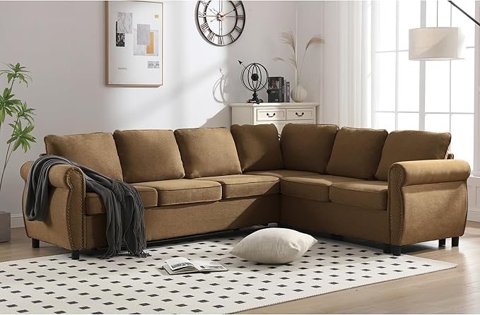 Ball & Cast 104" Sleeper Sofa Bed, L Shaped 6 Seater Sectional Sofa Couch with Pull Out Bed, 2 in 1 Pull Out Couch for Living Room, Office, Apartment,Brown