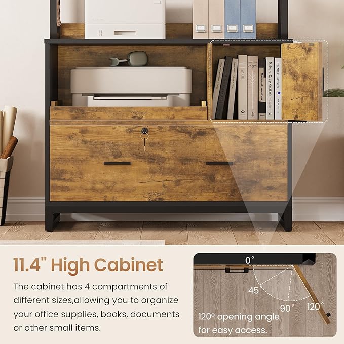 SEDETA File Cabinet with Lock and Sliding Open Storage Shelf, Filing Cabinet Fits Legal/Letter/A4 Size, File Cabinets for Home Office with Adjustable Storage Shelf and Hook, Rustic Brown