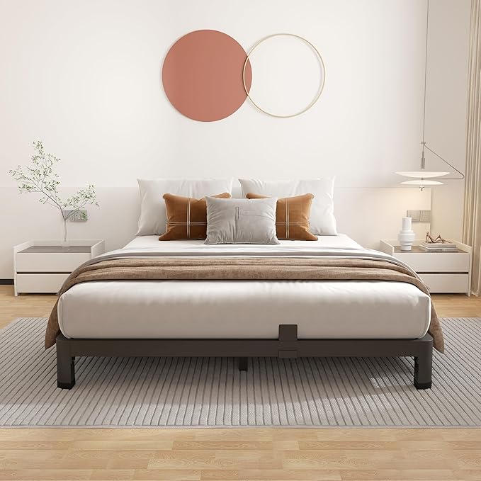 ROIL 4 inch Full Size Bed Frame with Round Corner Legs Mattress Retainers 3500LBS Heavy Duty Steel Slats No Box Spring Needed Platform Noise-Free Easy Assembly