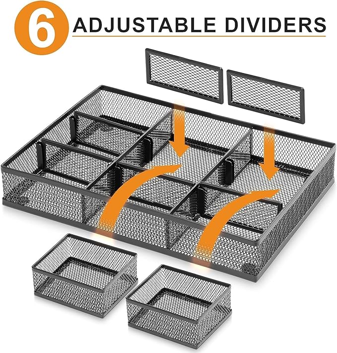 Marbrasse 3 Pack Desk Drawer Organizers with 9 Adjustable Compartments for Makeup, Office Supplies & Accessories (Black)