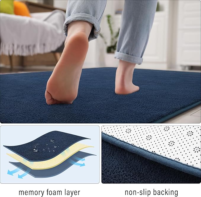 Soft Runner Rugs for Bedroom 2x6, Non Slip Runners for Hallway Kitchen Laundry Dorm Washable, Minimalist Low Pile Long Rugs for Boys Men Girls Kids, Navy Blue