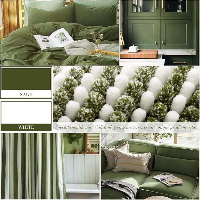 BSICPRO Bathroom Rugs and Mats Sets, 2 Piece Thick Absorbent Chenille Bath Mat Rug Set Non Slip, Soft Shaggy Bath Room Floor Mats for Bathroom, Machine Washable (Sage, 20" x 47" Plus 20" x 32")