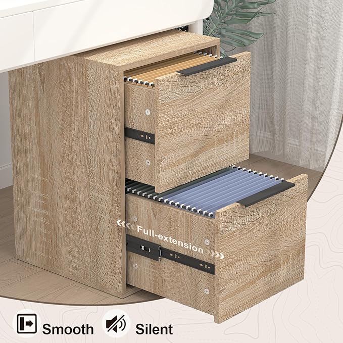 Wood File Cabinet 2 Drawer Filing Cabinets with Hanging Bars for Letter Size, Wooden Samll Vertical Filing Cabinet for Home Office, Oak