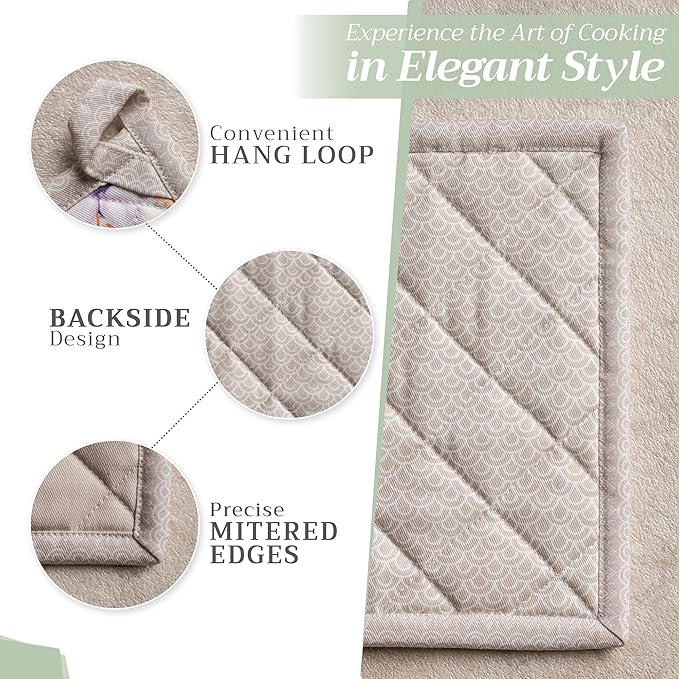 Maison d' Hermine Pot Holders Set 100% Cotton Heat Resistant Potholders 8" x 8" Hot Pads with Loop BBQ, Cooking, Baking, Grilling, Kitchen, Handling Hot Pans Spring/Summer (Pack of 2, Ibiza - Beige)