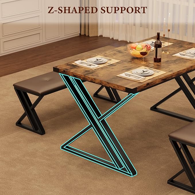 GAOMON Dining Table Set for 4, Kitchen Table with 2 Upholstered Benches, 3 Piece Dining Table Set for Small Space, Apartment, Saving Space for Kitchen, Dining Room (1.18'' Inch Cusion)