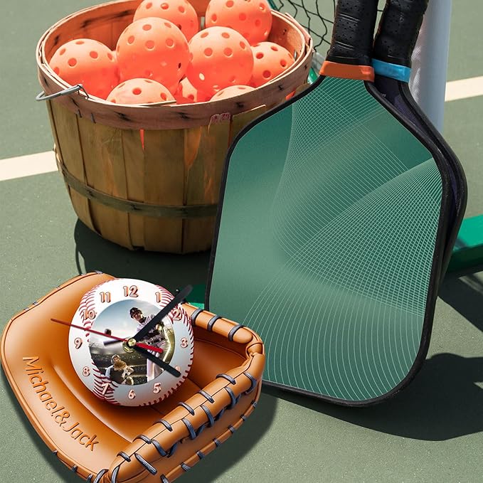 Custom Wall Clock, Personalized Clocks with Picture, Customized Silent Sports Ball Clock for Living Room Kids Bedroom, Creative Birthday Baseball Style 2