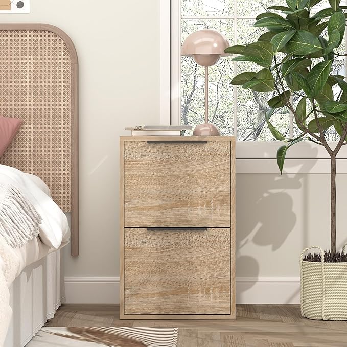 Wood File Cabinet 2 Drawer Filing Cabinets with Hanging Bars for Letter Size, Wooden Samll Vertical Filing Cabinet for Home Office, Oak