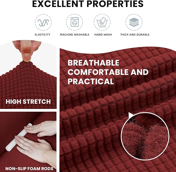 LURKA Stretch Loveseat Sofa Slipcovers 1 Piece Couch Covers for Sofa Furniture Protector Full Sofa Covers with Elastic Bottom for Kids and Dog (Medium,Dark Red)