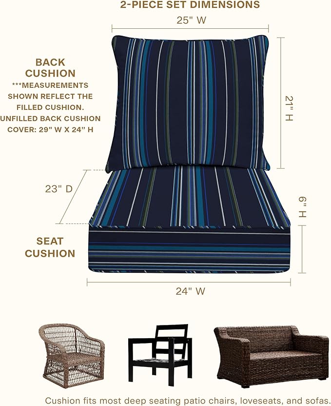 Honeycomb Outdoor Deep Seat, 24 x 23, Sunbrella Stanton Lagoon Chair Cushion for Patio Furniture