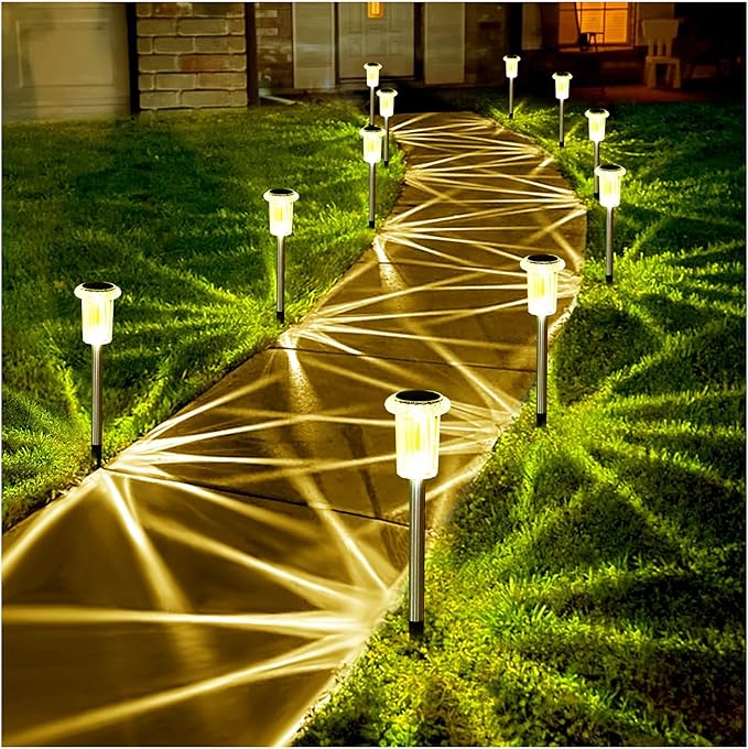 Solar Lights Outdoor 10 Pack Solar Pathway Lights Outdoor LED Waterproof Stainless Steel Driveway Lighting for Outdise, Yard, Walkway, Sidewalk, Garden, Lawn (Warm White)