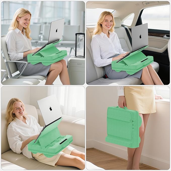 Laptop Lap Desk with Cushion, Adjustable Lap Desk Pillow with Storage, Portable Lap Table for Adults Student, Laptop Stand for Bed Office College Dorm Home Room Couch, Fit Up to 14.9" PC Tablet, Green