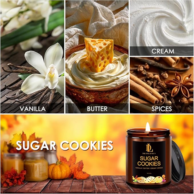 Fall Candle | Sugar Cookies Scented Candle - Autumn Home Decor, 7oz Autumn Soy Candles with 50hr Burn Time, Holiday Thanksgiving Fall Gifts for Women Men