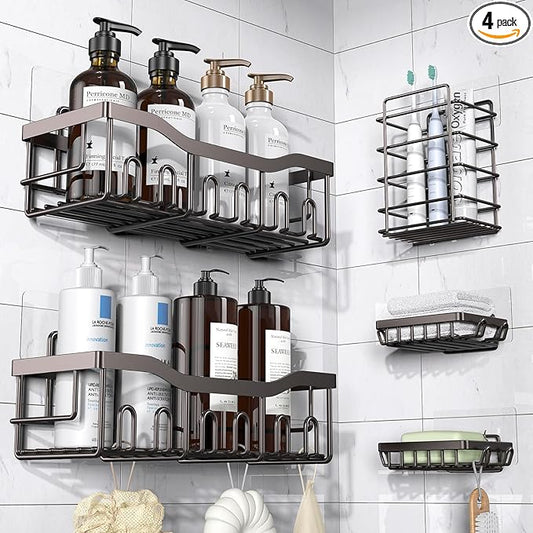 5-Pack Rustproof Stainless Steel Shower Caddy – No Drill Adhesive Bathroom Organizer with Large Capacity, Spacious Shower Shelves for Inside Shower, Kitchen & Home Decor Storage-XL Size