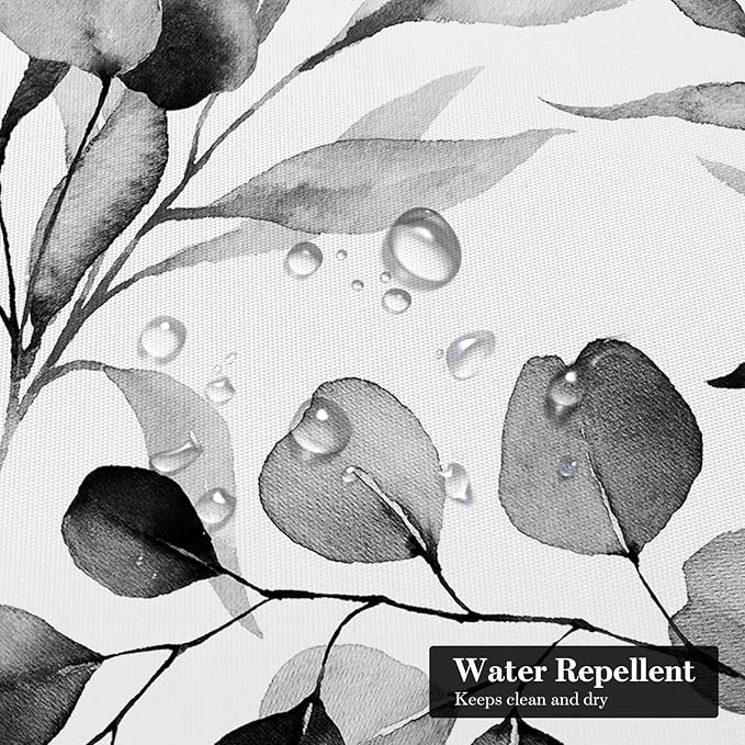 MitoVilla Black Spring Floral Shower Curtain, Modern Plants Botanical Fabric Cloth Shower Curtains for Chic Elegant Bathroom Decor, Summer Watercolor Eucalyptus Leaf, 72x72