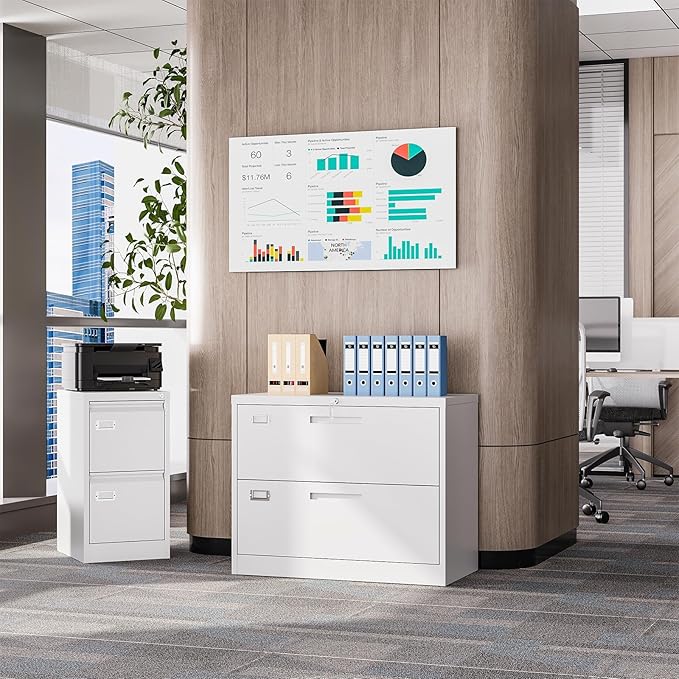 Lateral Filing Cabinet,2 Drawer File Cabinet with Lock,Office Lateral File Cabinets for Legal/Letter A4 Size,Require Assembly, White