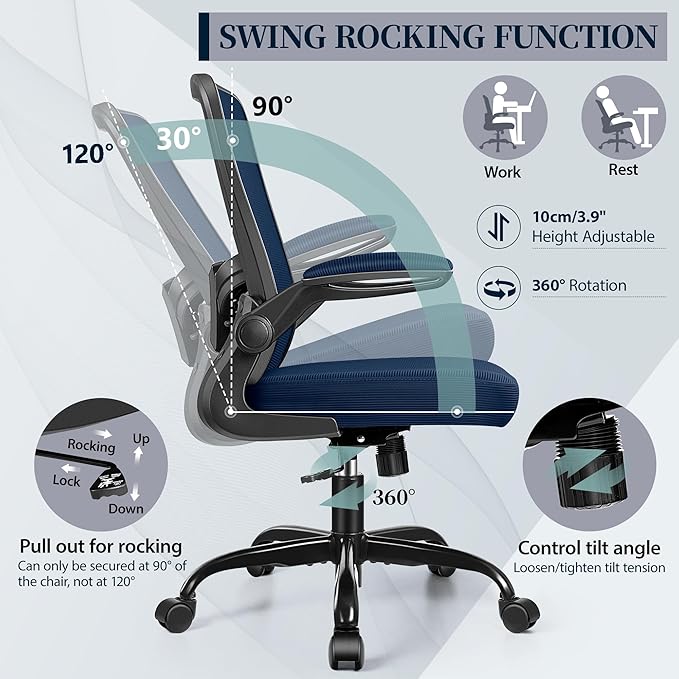 FelixKing Office Chair, Ergonomic Desk Chair with Adjustable Height and Lumbar Support Swivel Desk Computer Chair with Flip up Armrests for Conference Room (Navy)