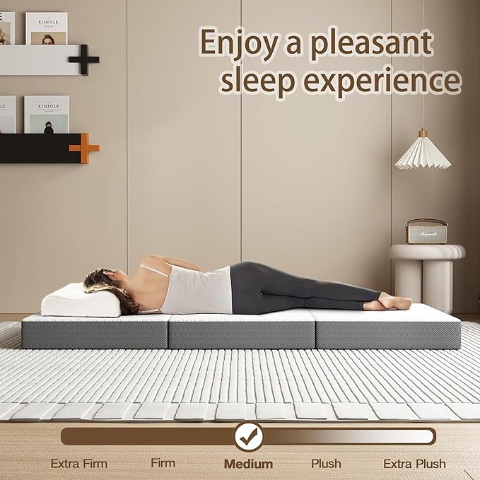 Tri-Fold Memory Foam Mattress, 4 inch Twin Folding with Washable Covers, Reversible Design, Foldable Topper for Travel&Guests, 75"×38"×4"