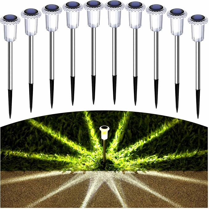 Solar Lights Outdoor 15 Pack Solar Pathway Lights LED Waterproof Stainless Steel Garden Stake for Yard, Outside, Walkway, Sidewalk, Driveway, Lawn (Warm White)