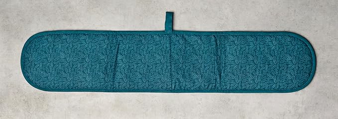 Maison d' Hermine Double Oven Mitt (7" x 35") 100% Cotton Heat Resistant BBQ Cooking Gloves with Loop for Thanksgiving Christmas Decorations Baking Cooking Handling Hot Pan (Luxury Loft - Dark Teal)