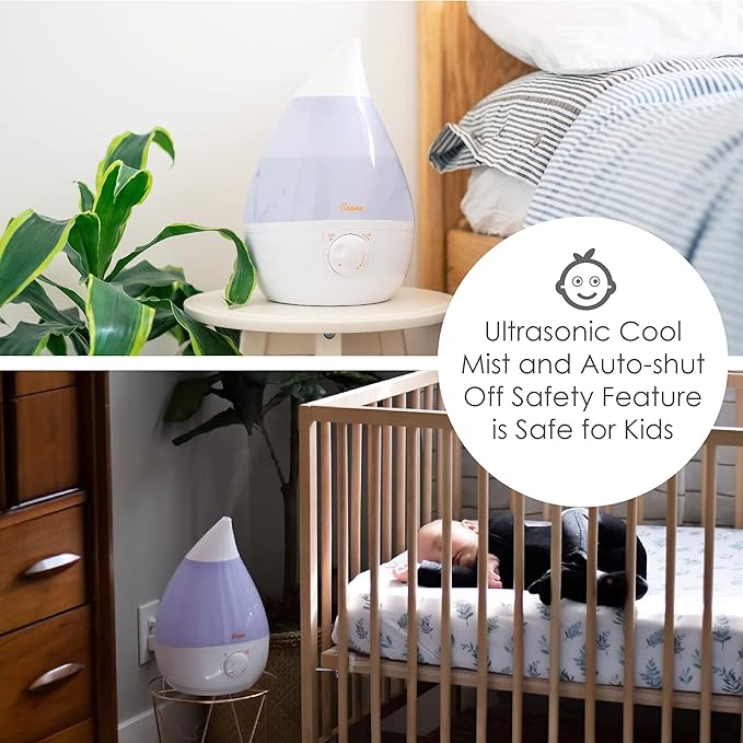 Crane White Drop Ultrasonic Cool Mist Teardrop Humidifier, 1 Gallon Tank, Baby Humidifier for Nursery, Bedroom, Plants, Office, Adjustable Mist Levels