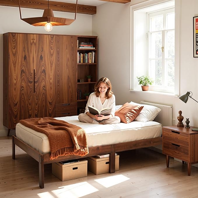 Hokway Wood King Size Bed Frame-No Wobble,Noise-Free,Easy Assembly with Precise Holes,12 in Wood Slat Support,No Box Spring Needed,Walnut