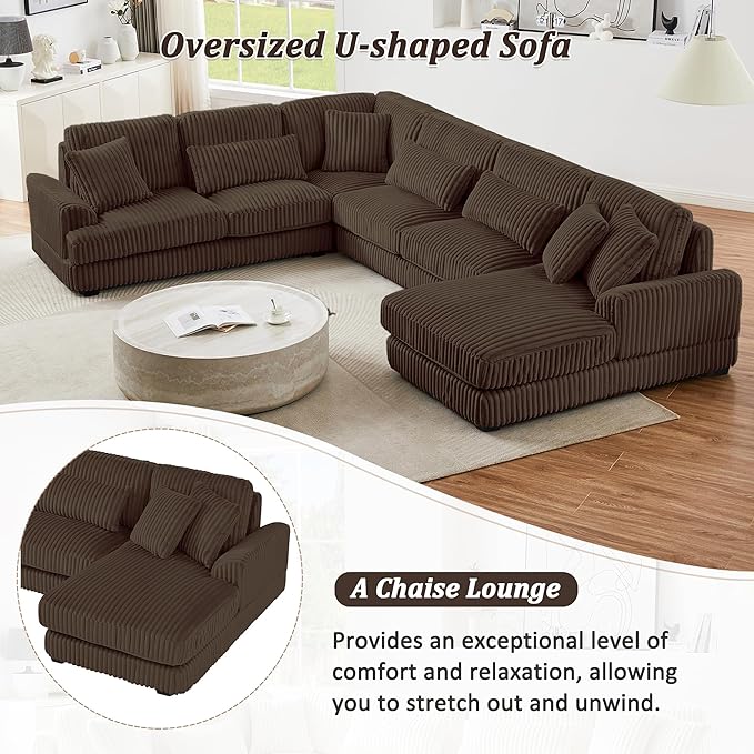 129" Sectional Sofa U Shaped Sofa Modern Couch Upholstered Couches with Chaise Lounge for Living Room, Brown