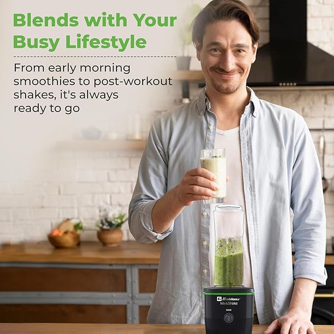 Koblenz Mix&Shake Blender, 20 oz Portable Blender, 600W Motor, Pulse, ON/OFF Functions, Stainless Steel Blades, Shakes, Sauces, Smoothie Maker, (1) 20 oz To-Go Bottle, Black, MSKM-600 N