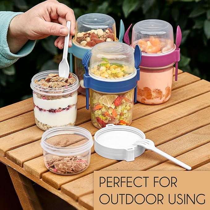 Crystalia Yogurt Parfait Cups with Lids, BPA FREE Reusable Yogurt Containers with Lids and Spoons, Take and Go Yogurt Cup with Topping Cereal or Oatmeal Container, Colorful Set of 4 (Large 22 oz)