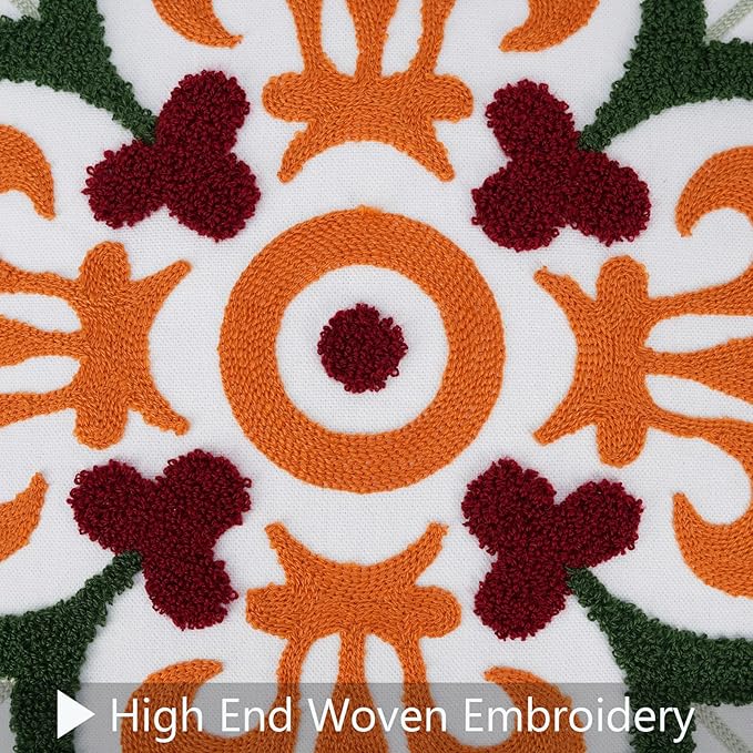 Merrycolor Boho Decorative Throw Pillow Cover 18x18 Colorful Embroidered Pillow Covers Textured Aesthetic Pillow Cases Bohemian Modern Farmhouse Pillow Covers for Couch Bed,1PC