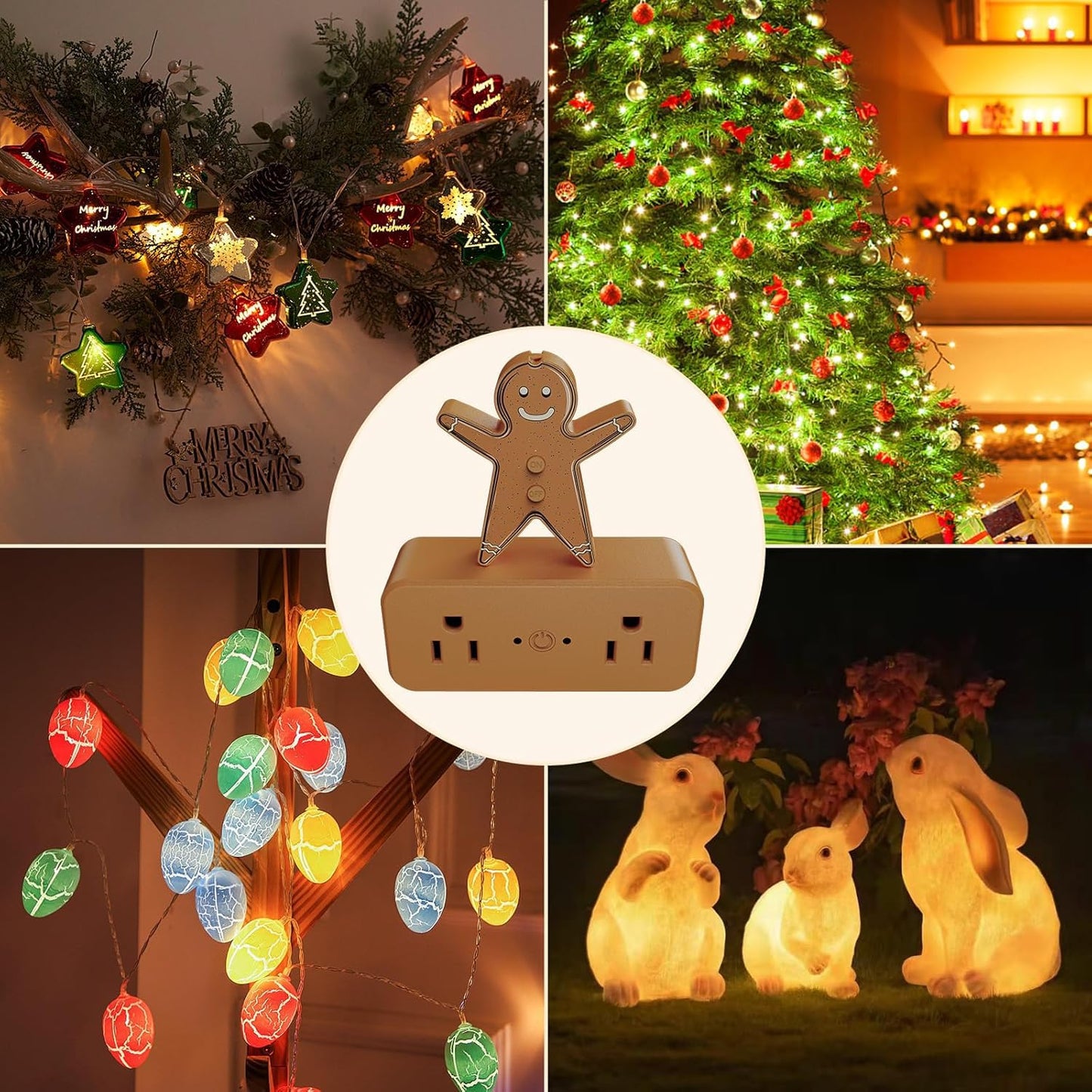 Remote Control Outlet for Christmas Tree Lights, Gingerbread Man Wireless Remote Switch, Christmas Tree Remote Control with Built-in Music Feature, 100Ft Range