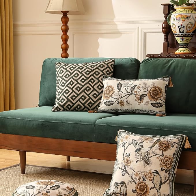 Design Linen Classic Vintage Throw Pillow Covers 18"x18" Pack of 2, Minimalist Square Cushion Covers with Green Irregular Plaid Pattern Decor Pillowcases for Bed,Living Room,Outdoor,Car