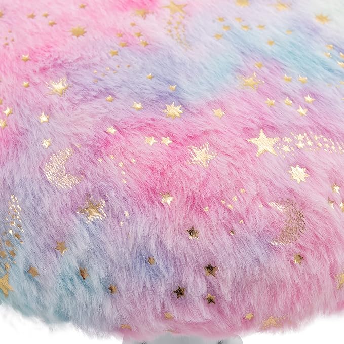 Small Kids Chair, Cute Heart Girls Desk Chair, Rolling Study Chairs Furry Pink Computer Chairs, Faux Fur Swivel Vanity Chairs for Children Bedroom/Study, Colorful