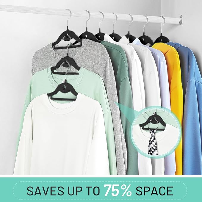 Velvet Hangers 30 Pack, STOPKLAS Black Clothes Hanger Non Slip Felt Hangers with 360° Swivel Hook, Thin Hanger Space Saving, Heavy Duty Closet Hanger for Clothes, Coats, Suits, Dress, Pants