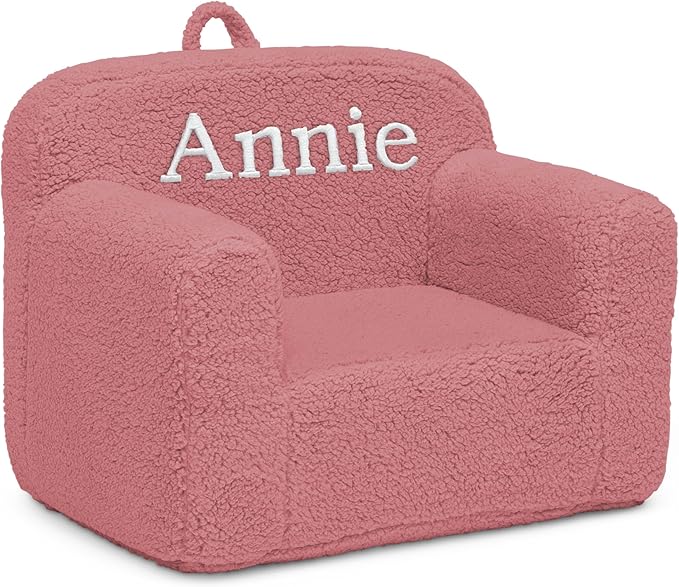 Delta Children Personalized Sherpa Cozee Chair - Customize with Name – Foam Kids Chair for Ages 18 Months and Up, Rose