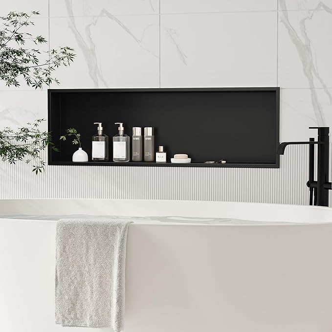 Stainless Steel Shower Niche 36" X 12", No Tile Needed Wall Niche, Recessed Shower Shelf for Bathroom Storage, Matte Black