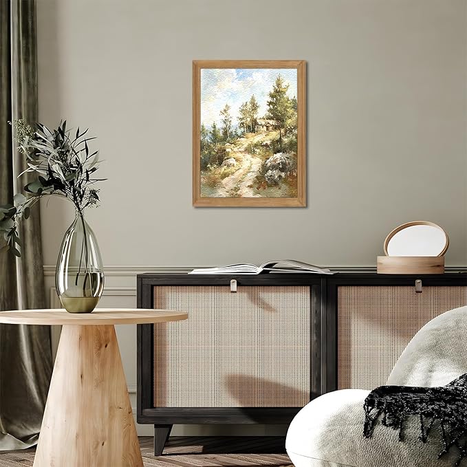AKWISH Framed Vintage Wall Art - 3D Textures Vintage Wilderness Painting Farmhouse Decor - Hand Drawn Suburbs Wall Art for Living Room Bedroom Decor Bathroom 12x16in