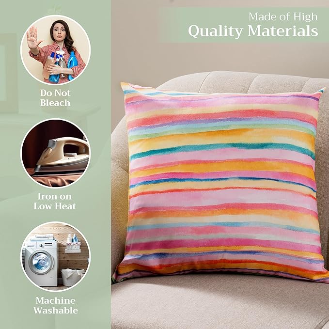 Maison d' Hermine Decorative Pillow Covers 18 x 18 Inch Square 100% Cotton Throw Pillow Covers with Invisible Zipper for Living Room Couch, Chair, Sofas, Bedroom, Home (Hesperides - Bayadere)