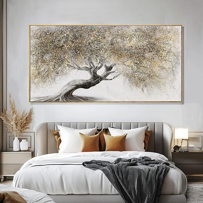 SDYA Nature Pictures Wall Decor Botanical Picture Prints 29"x58" Large Canvas Wall Art for Living Room Grey and Gold Artwork for Dining Room