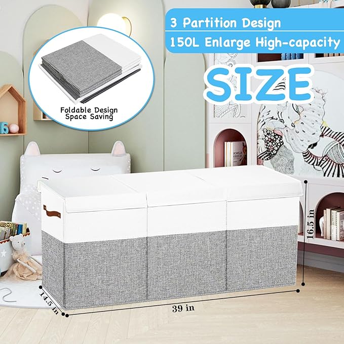 Large Toy Box Chest,Toy Storage Organizer,Storage Bins with Lids,Stuffed Animal Storage,Toy Bins for Kids,Toddlers,Baby,Girls,Nursery,Living room,playroom(Grey)