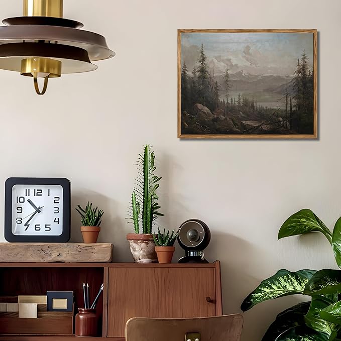 Floating Framed Canvas Wall Art - Majestic Mountain Forest Landscape Wall Decor - Natural Scenery Pictures Paintings Prints for Living Room Bedroom Bathroom Home Decoration 12x16 inch