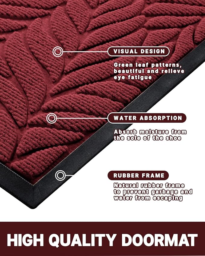 Yimobra Front Door Mat Outdoor Indoor, 36x24 All-Season Waterproof Welcome Mat, All-Weather Outside Entrance Mat, Non-Slip Patio Porch Doormat, Low Profile, Fade Resistant, Red