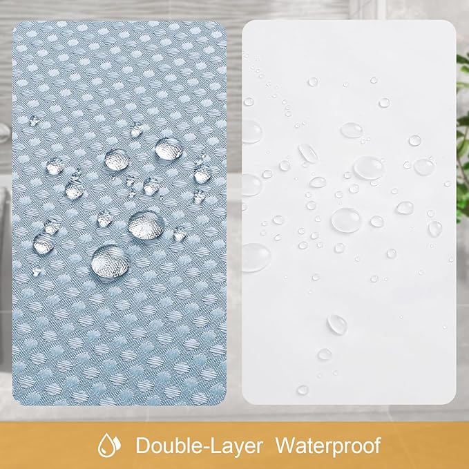 3 in 1 Long Blue Shower Curtain Set-72 W x 78 H, Fog Blue Waffle and PEVA Liner Set with 12 Stainless Steel Hooks, Waterproof Fabric for Bathroom