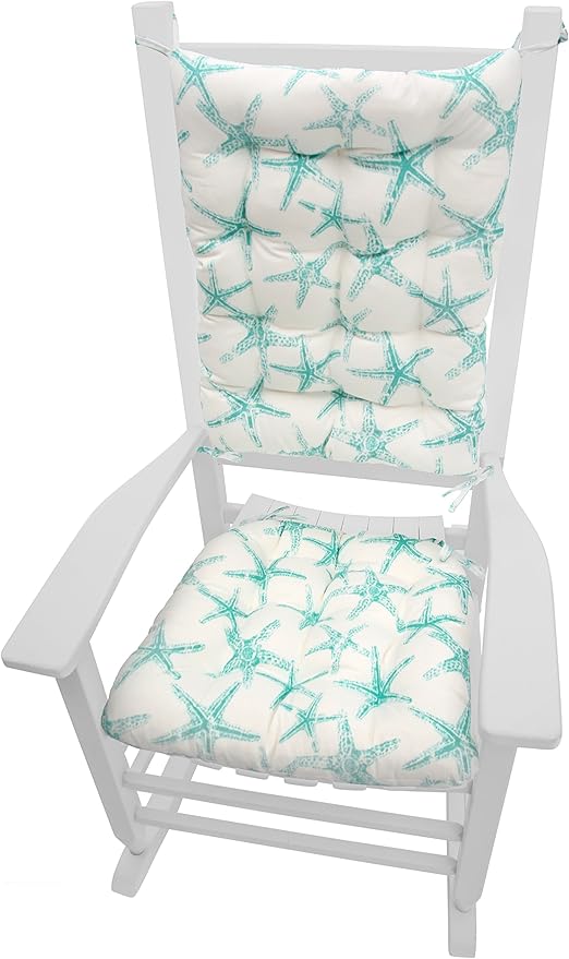 Sea Shore Starfish Aqua Porch Rocker Cushions - Size X-Large - Indoor-Outdoor: Fade Resistant & Weatherproof - Latex Foam Filled Rocking Chair Seat Cushion & Backrest Pad Set (Teal-XL)